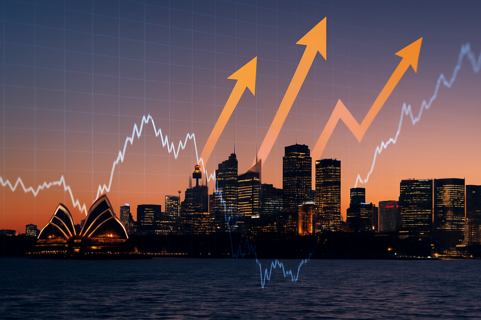 Sydney skyline with stock market graph overlay